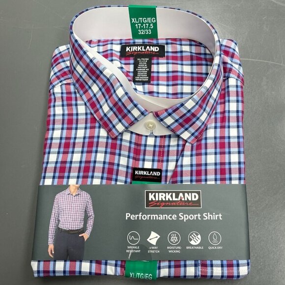 NEW Kirkland Signature Men's XL Performance Sport Plaid Dress Shirt - Picture 2 of 6
